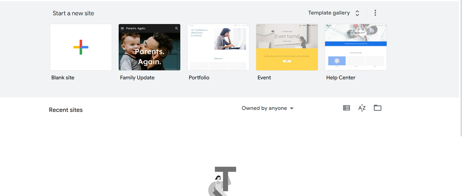 a screenshot of google sites