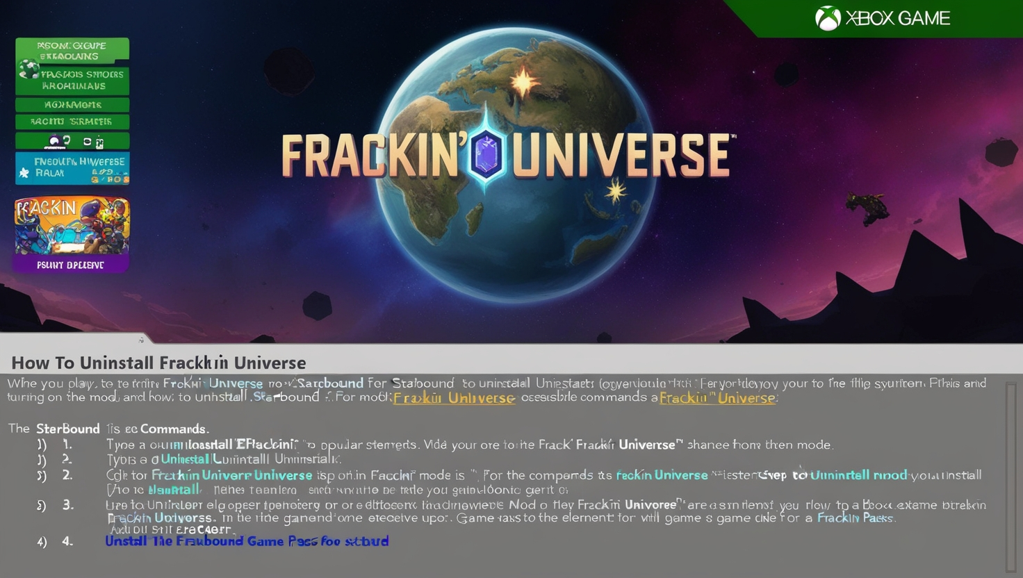 ﻿Game Pass How to Uninstall Frackin Universe