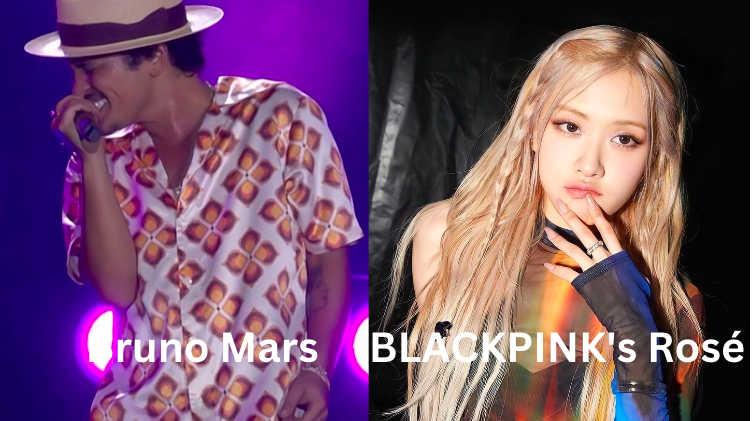 This is a picture of Bruno Mars and BLACKPINK's Rose