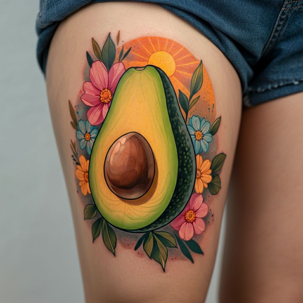 Avocado Tattoo on thigh 