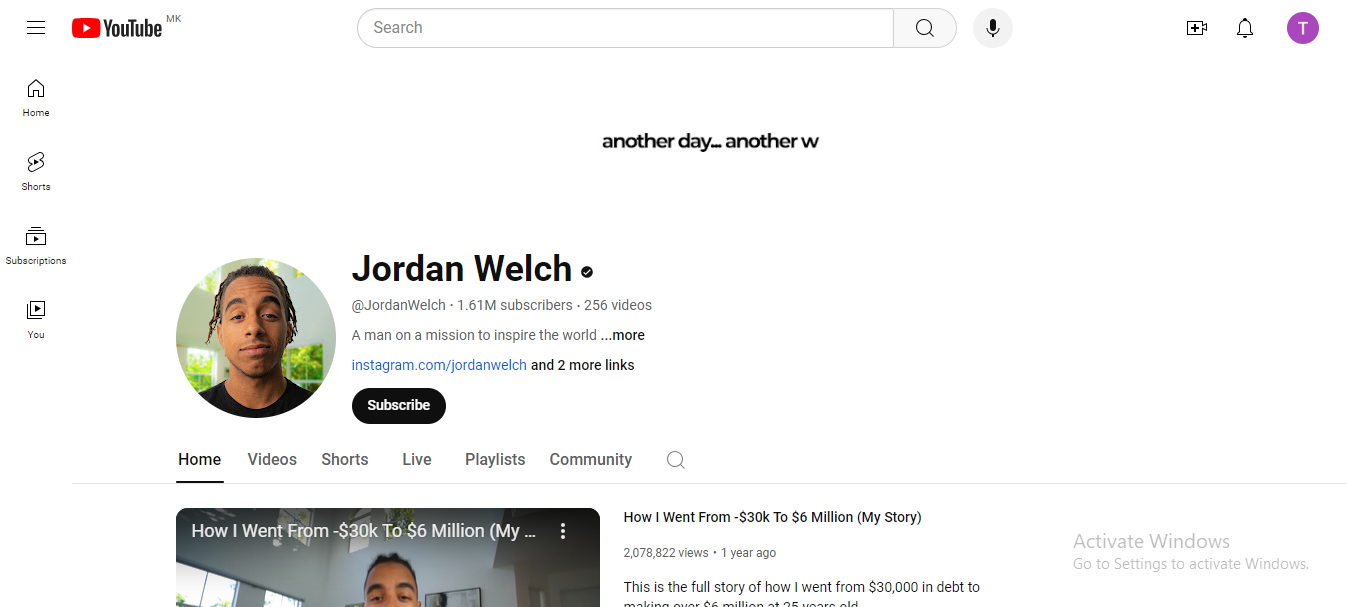 Jordan Welch is our story teller YouTuber. He loves to tell us the story about the other millionaires' successful stores. The channel has over 1.61M subscribers, and have 256 videos shared.