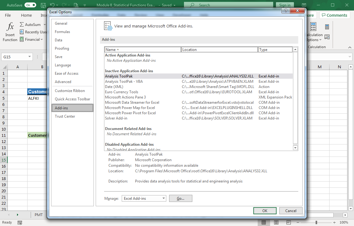 Data Analysis Add-Ins and Extensions in Microsoft Excel
