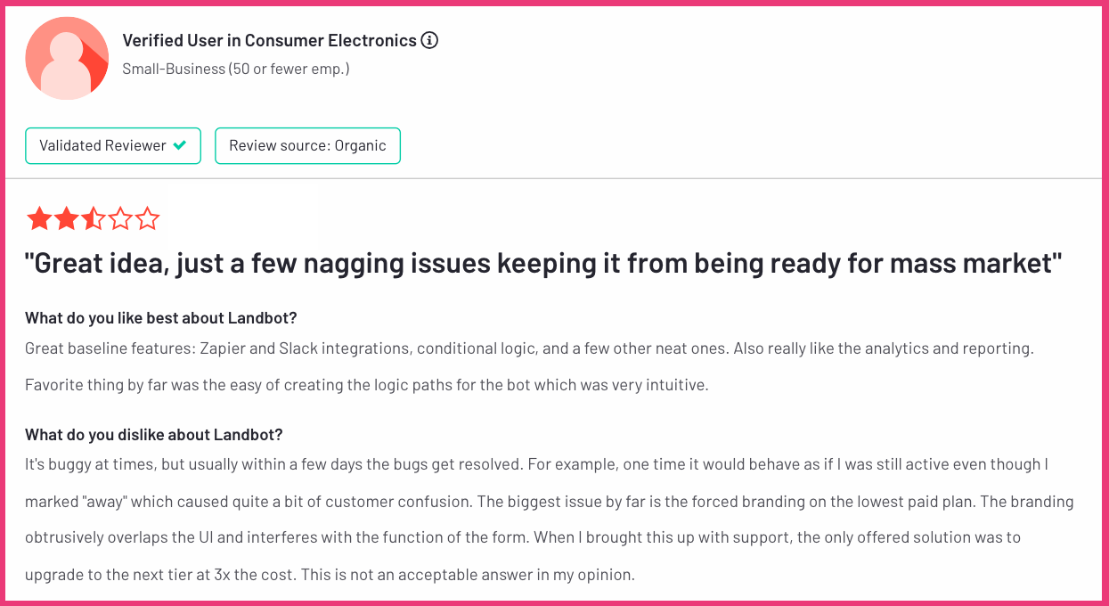 What Landbot's customers are saying about their chatbot.