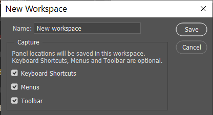 Tạo workspace mới- thanh công cụ trong photoshop bị ẩn