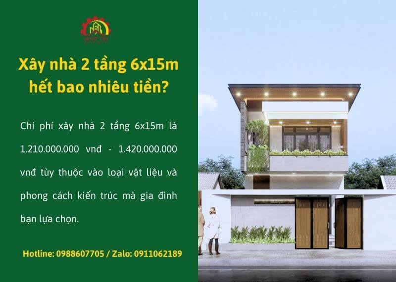 Xây nhà 2 tầng 6x15m hết bao nhiêu tiền Xây dựng Nhất Tín