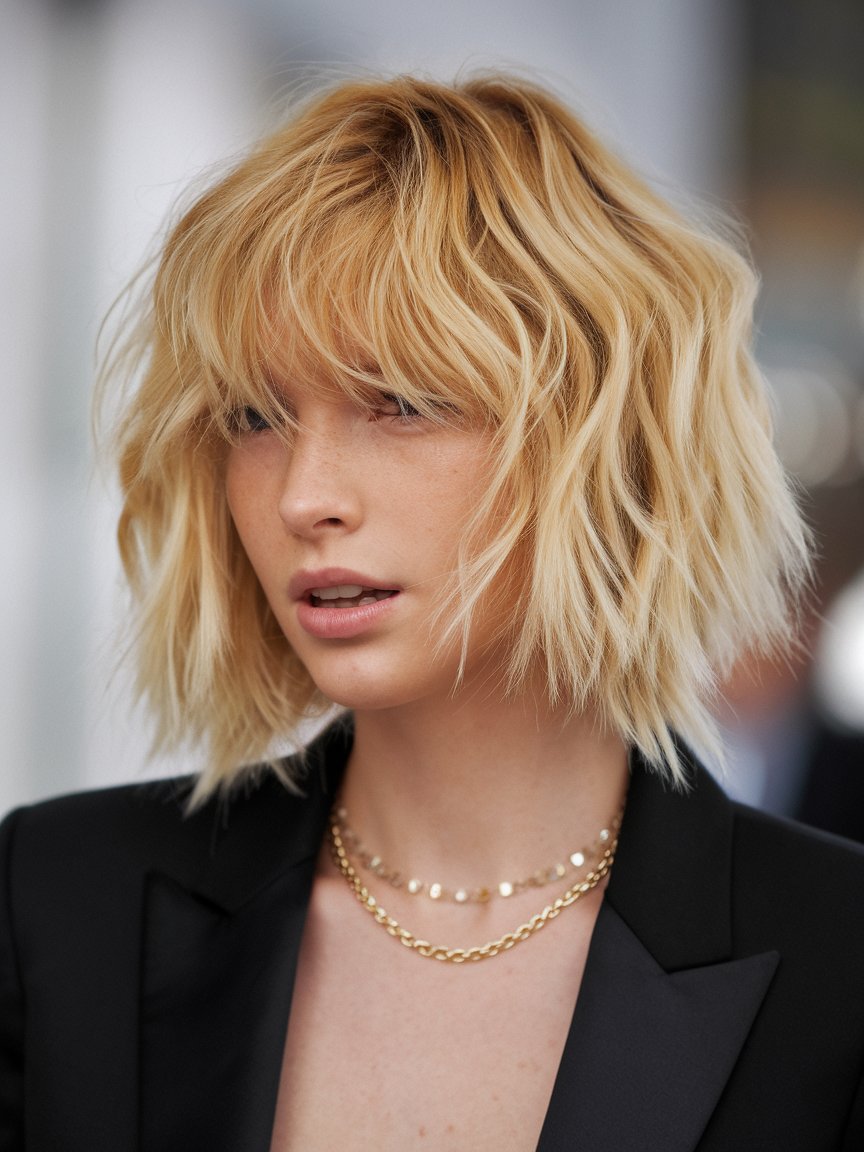 8. Choppy Golden Blonde Bob