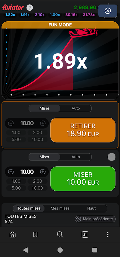 Aviator sur mobile
