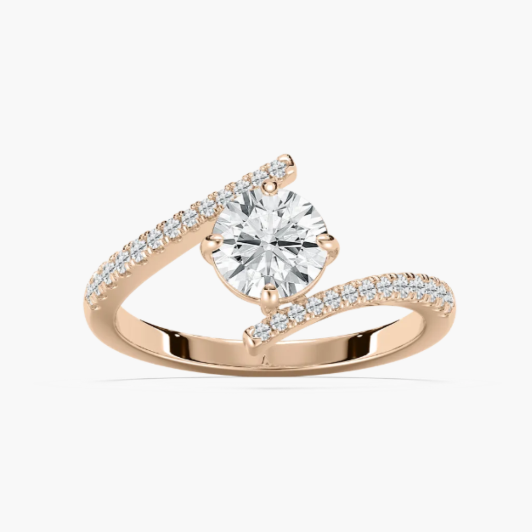 Rose gold round lab-grown diamond engagement ring for woman.