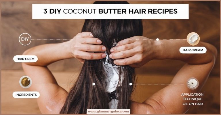 Woman applying coconut butter hair cream