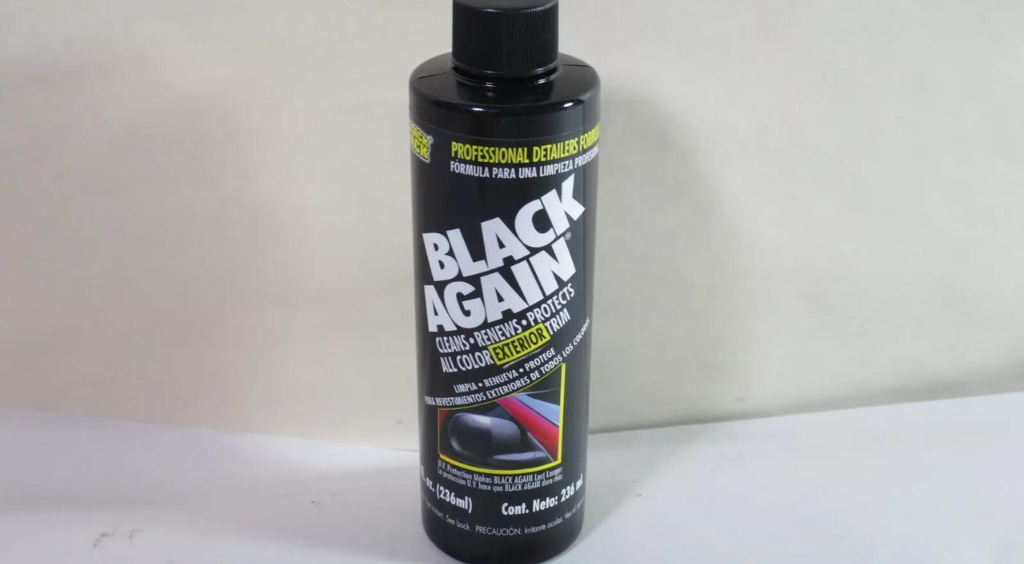 Black Again product bottle used for restoring faded Jeep fenders.