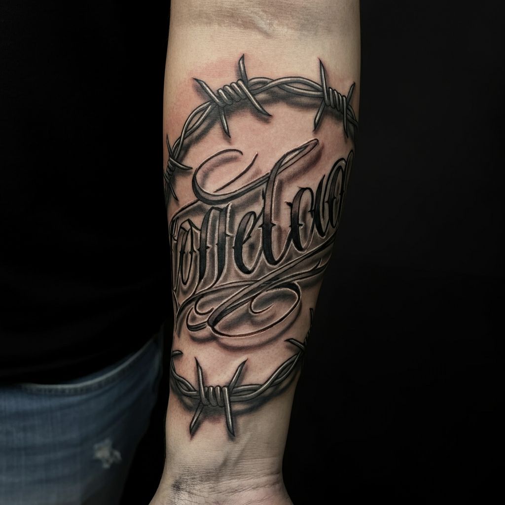 Barbed Wire Name Tattoo