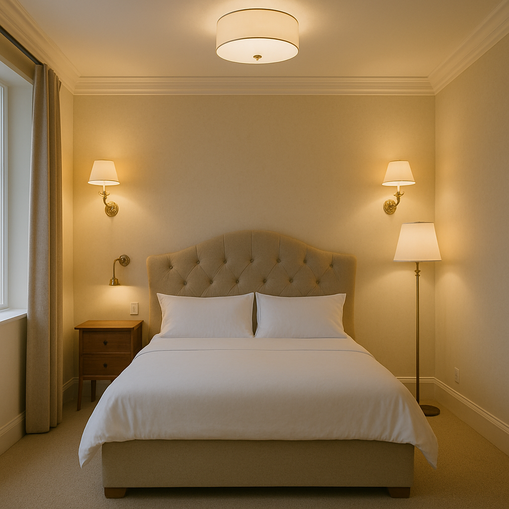 Layer lighting with ceiling, wall, and floor lights