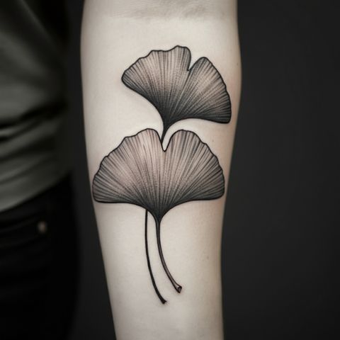 Black and Grey Ginkgo Tattoo
