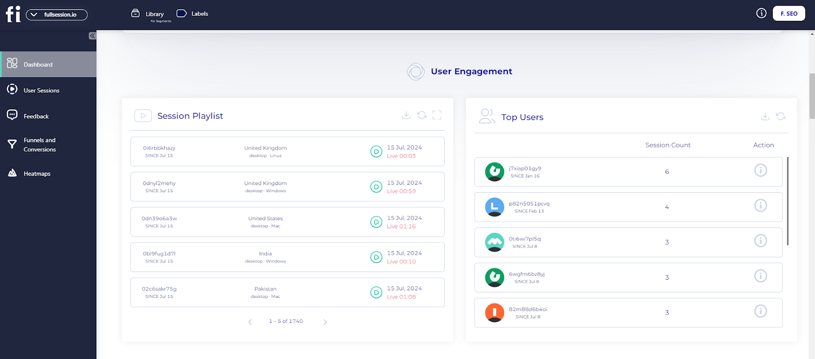 FullSession user behavior data