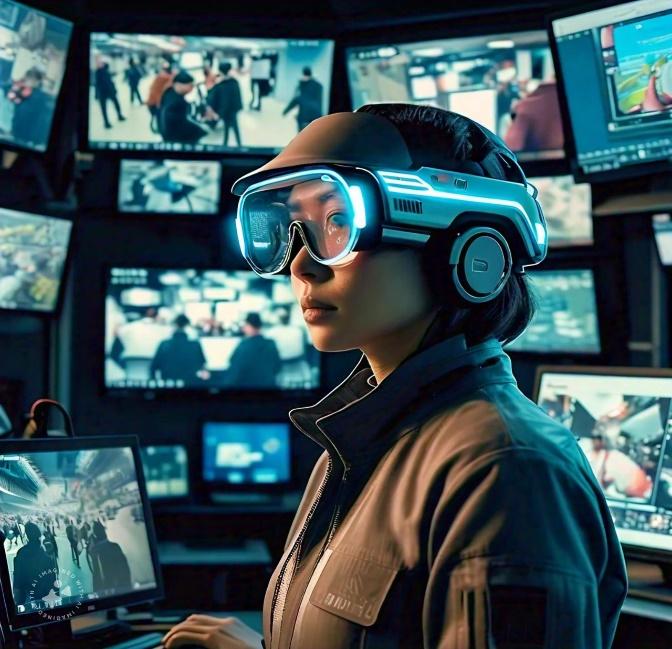 A person wearing goggles and a virtual reality headset<br />
<br />
Description automatically generated