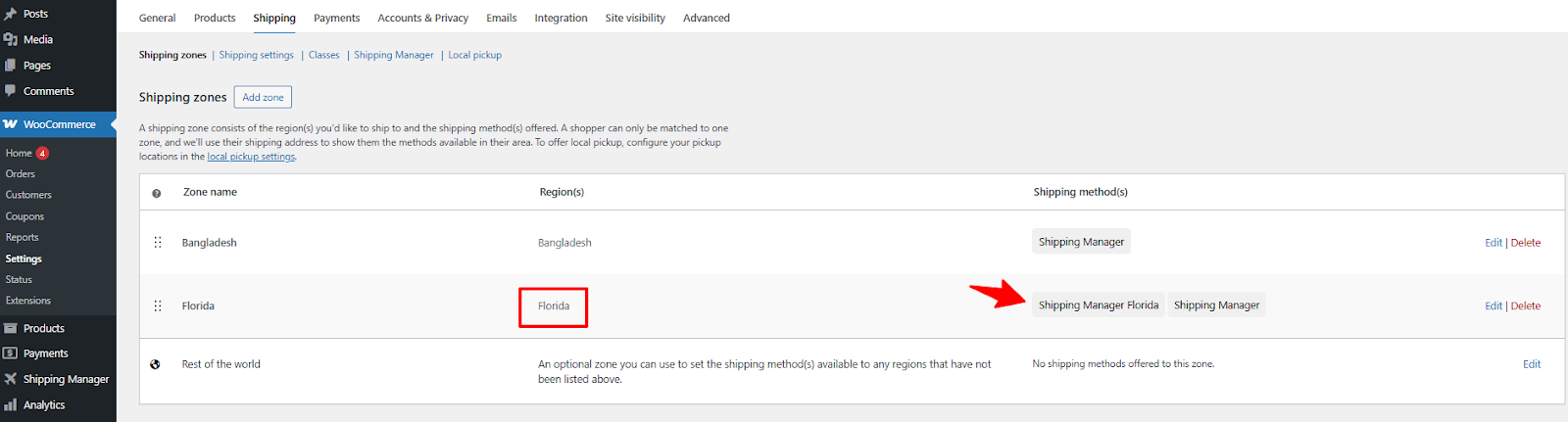 Viewing different shipping methods 