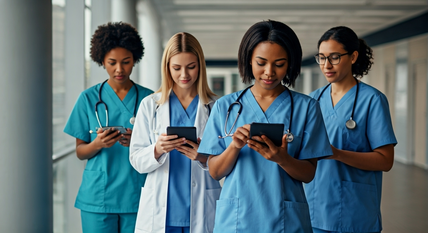 Healthcare professionals using digital tools