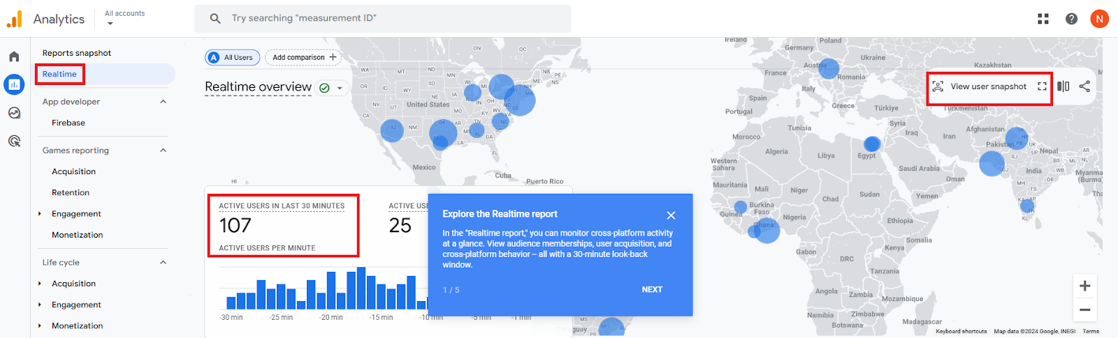 GA4 shows active users on your website via the Realtime reports dashboard. 