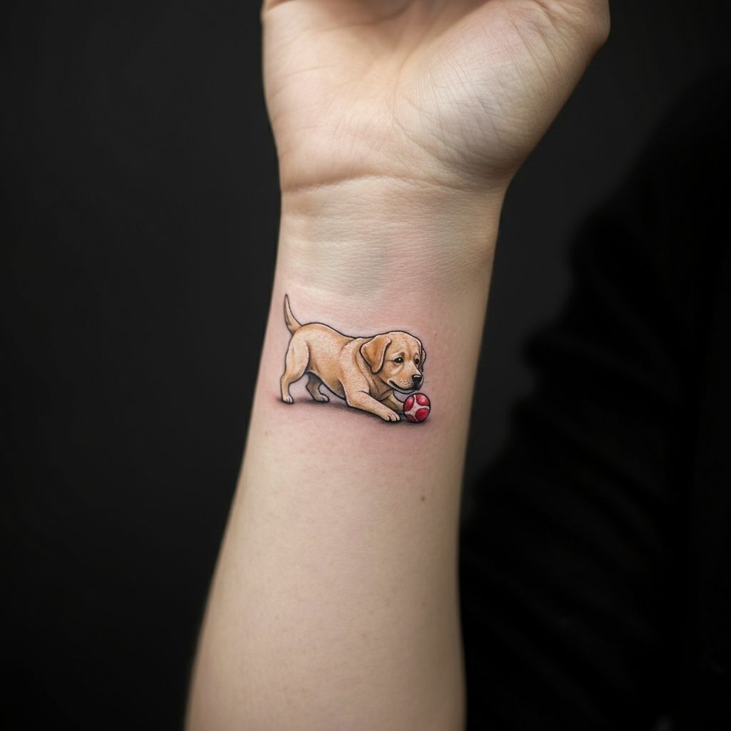 Labrador Playing with a Ball Tattoo