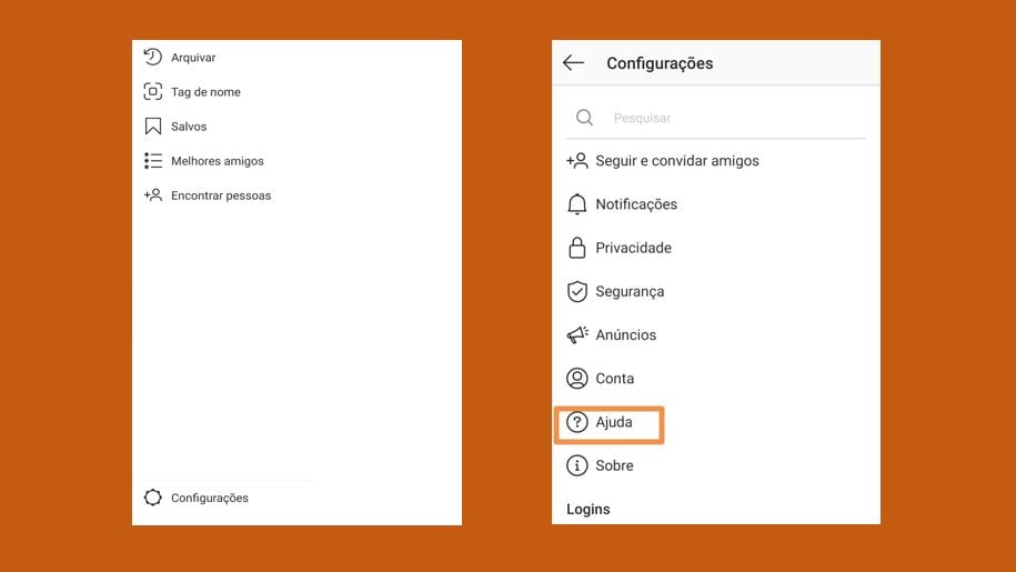 Ação bloqueada no Instagram: imagem da tela de configurações do Instagram