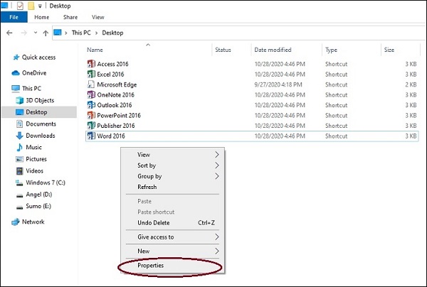 Desktop → chọn chuột phải → Properties 