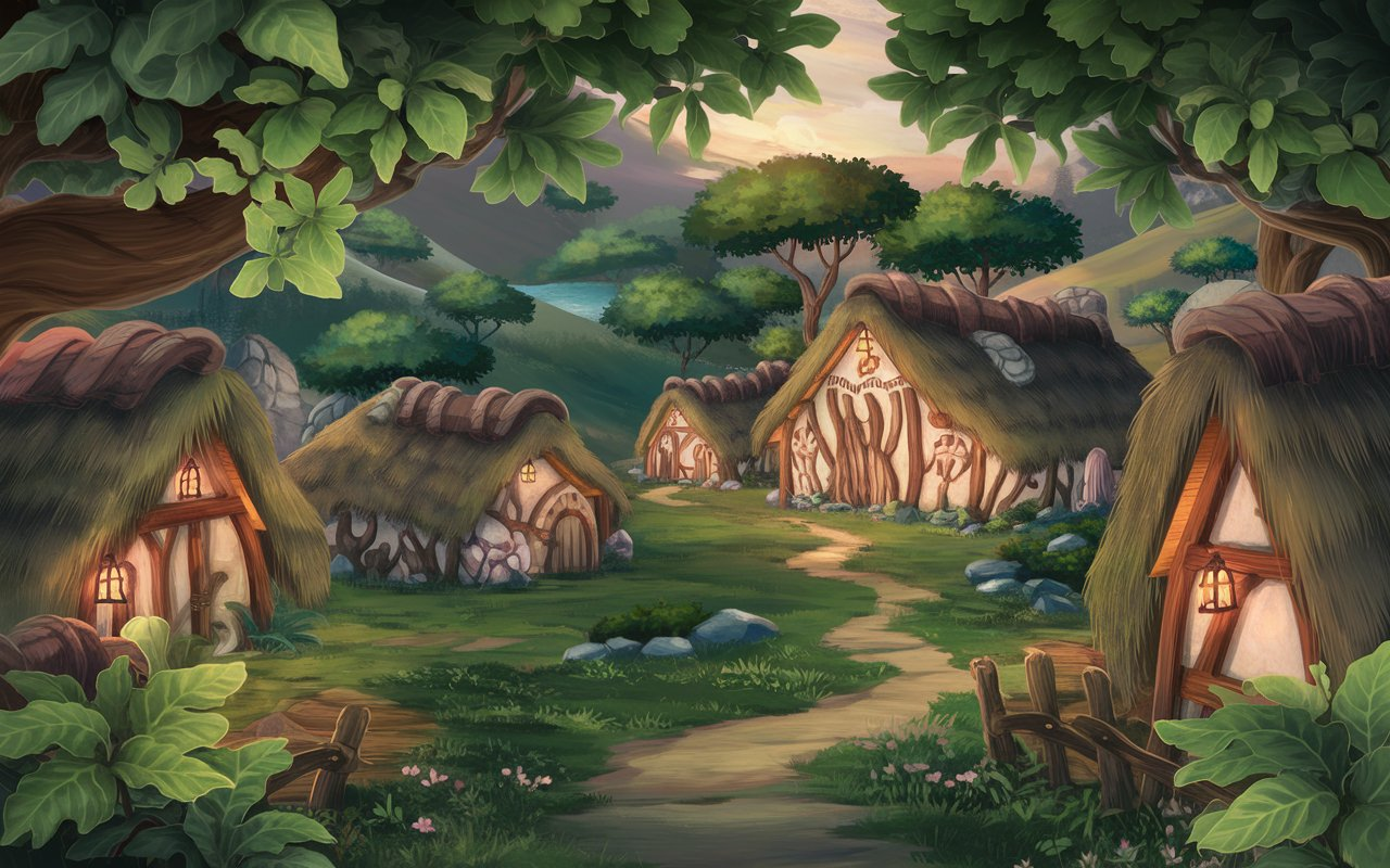 Cozy Fantasy Village Desktop Wallpaper 1080