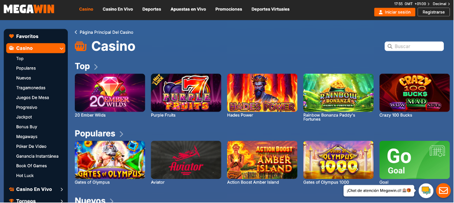 Página de inicio de MegaWin Casino