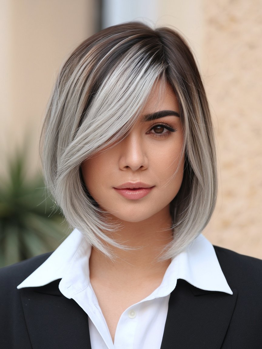 3. Silver Bob With Side Part