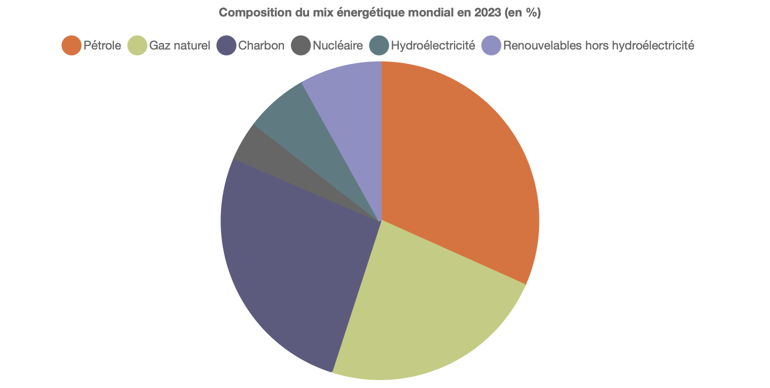 Composition du mix énergétique mondial en 2023 (en %)