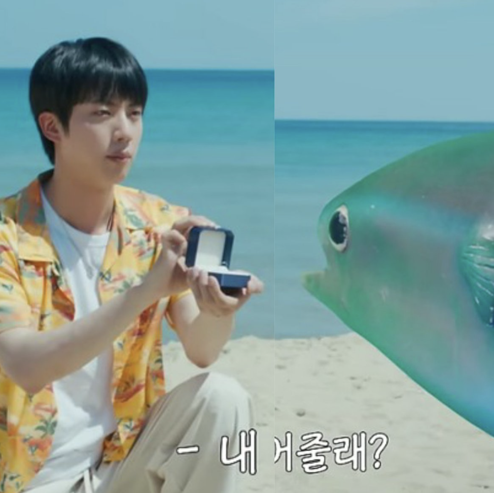 A picture of Jin proposing to his fish.