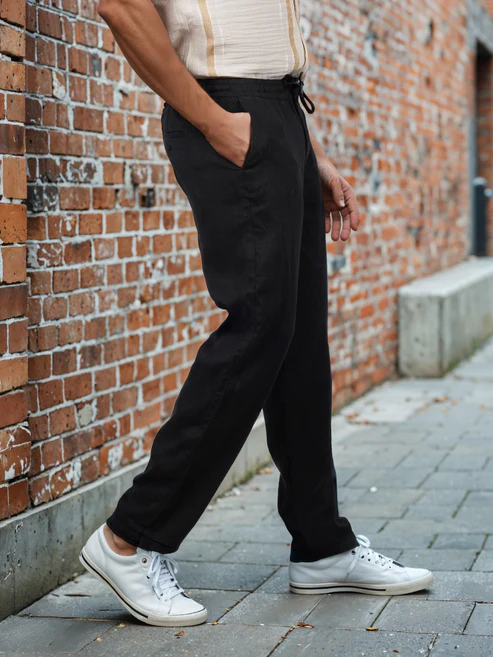 Linen Straight Fit Black Trouser