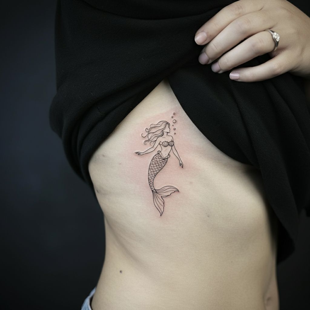 Mermaid Tattoo on Ribcage 