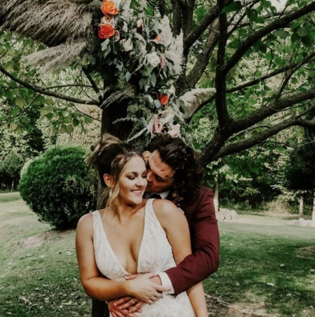 Happy Bride and Groom Boho Wedding