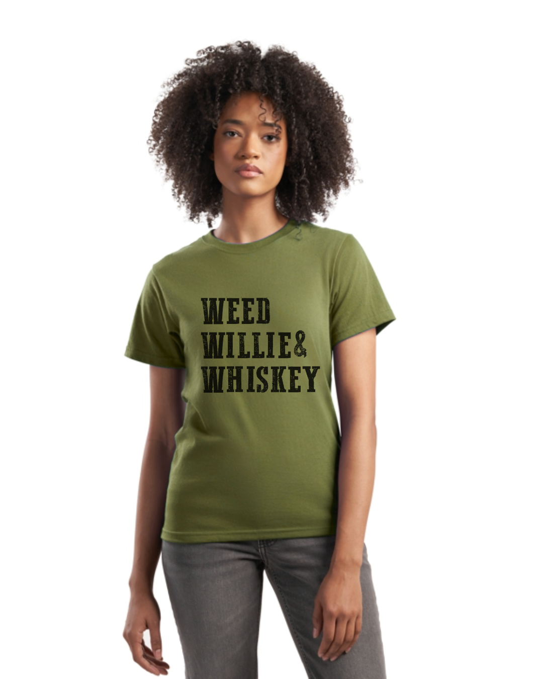 girl in green willie nelson shirt