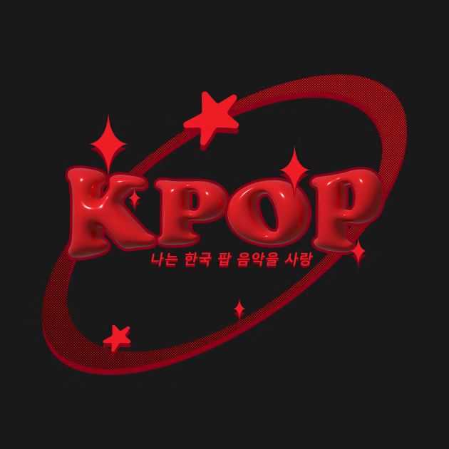 This  contain an image of the logo for kpop, which is written in red and stars on a black background