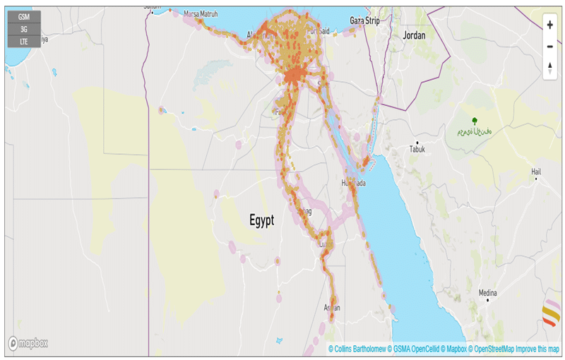 esim prépayée holafly Carte de couverture 4G d'Etisalat Mobile en Égypte