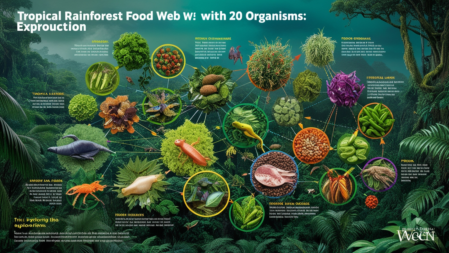 Tropical Rainforest Food Web with 20 Organisms