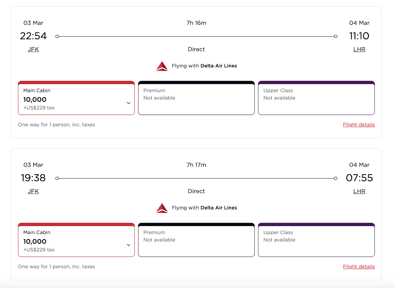 booking JFK to LHR on Delta via Virgin