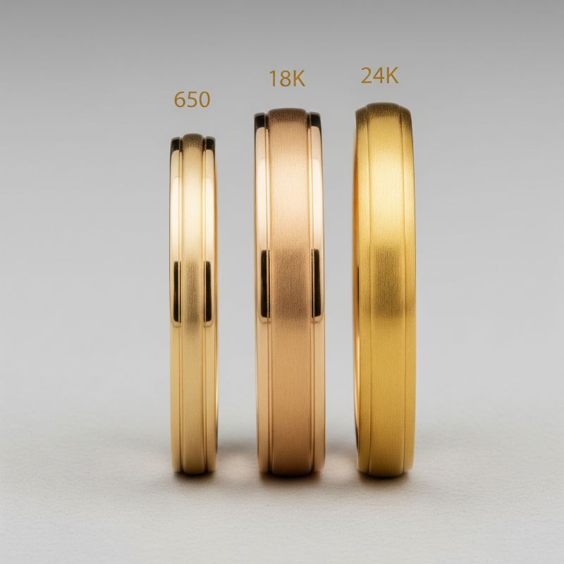 Ba chiếc nhẫn vàng 650, 18K và 24K so màu sắc tương phản