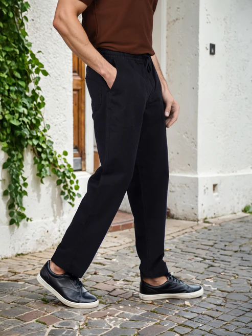 Black Relaxed Fit Linen Trouser