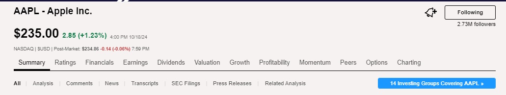 Seeking Alpha AAPL overview