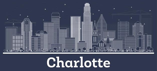 Outline Charlotte NC City Skyline with White Buildings