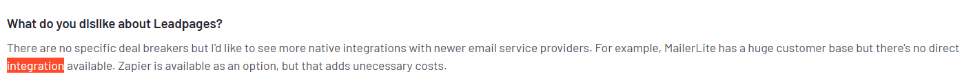 A user highlights the absence of native integrations for platforms like MailerLite