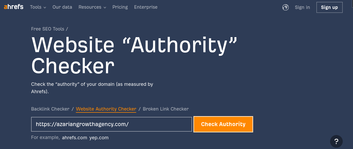 ahrefs' authority checker