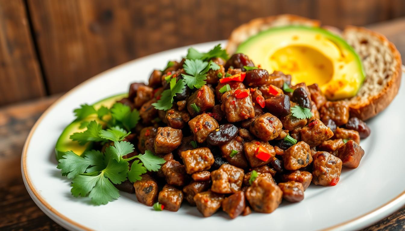 Spicy black bean breakfast sausage crumbles