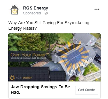 Solar lead ads Facebook example