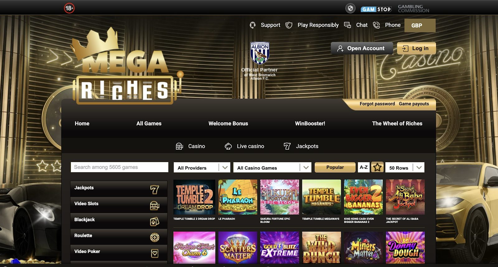Megariches casino games lobby.