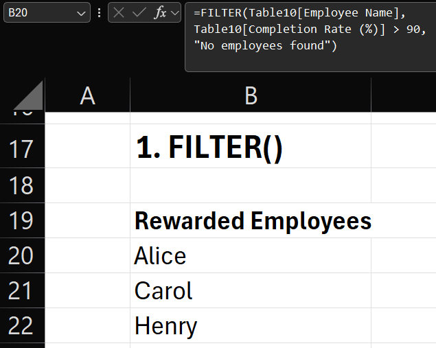 dynamic arrays in Excel - Filter function