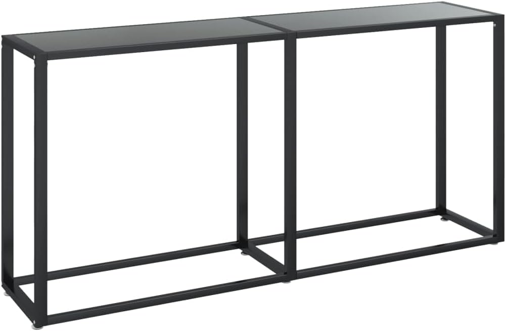 A sleek, black metal console table with a minimalistic design, ideal for narrow spaces or entryways.