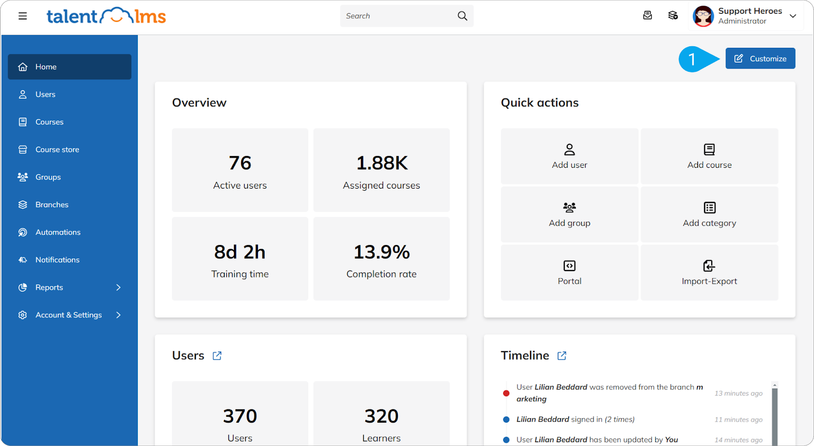 TalentLMS course builder highlighting its user-friendly design, a lightweight Cornerstone alternative.
